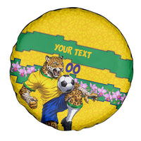 Personalized Brazil Soccer Spare Tire Cover Jaguar Football Mascot - National Flag and Floral Accents