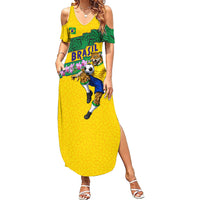 Personalized Brazil Soccer Summer Maxi Dress Jaguar Football Mascot - National Flag and Floral Accents