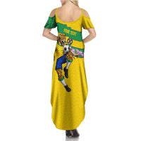 Personalized Brazil Soccer Summer Maxi Dress Jaguar Football Mascot - National Flag and Floral Accents
