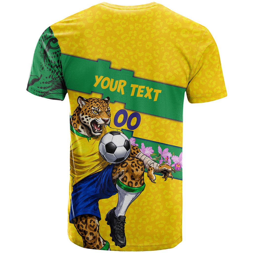 Personalized Brazil Soccer T Shirt Jaguar Football Mascot - National Flag and Floral Accents