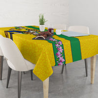 Personalized Brazil Soccer Tablecloth Jaguar Football Mascot - National Flag and Floral Accents