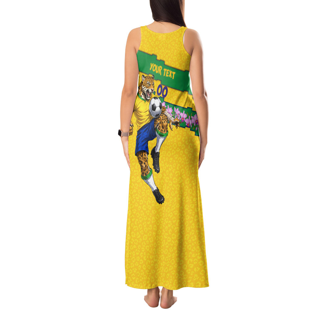 Personalized Brazil Soccer Tank Maxi Dress Jaguar Football Mascot - National Flag and Floral Accents
