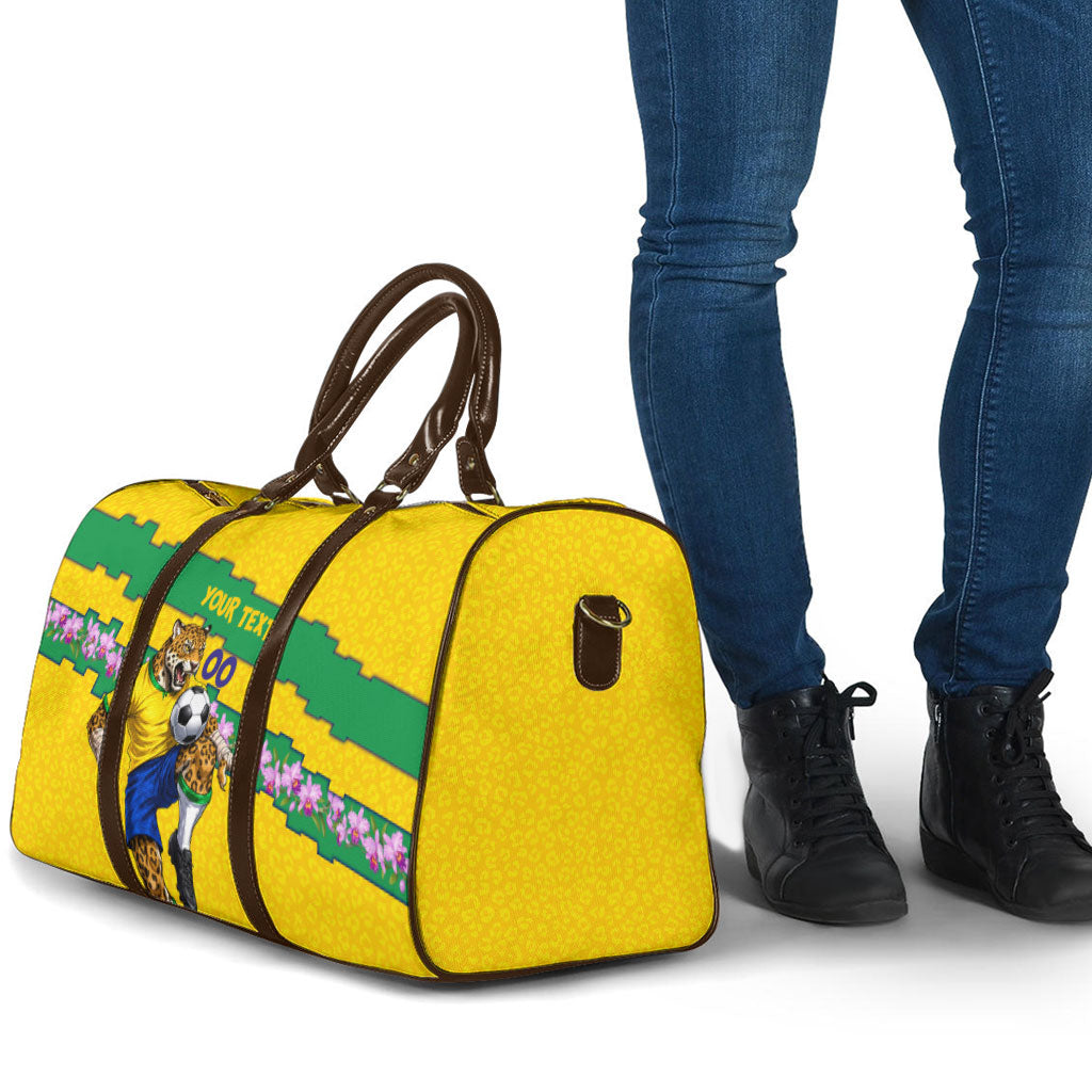 Personalized Brazil Soccer Travel Bag Jaguar Football Mascot - National Flag and Floral Accents