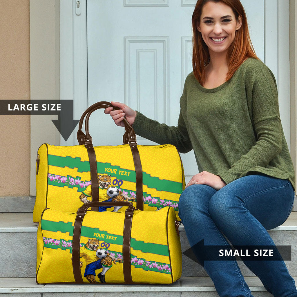 Personalized Brazil Soccer Travel Bag Jaguar Football Mascot - National Flag and Floral Accents