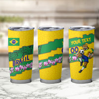 Personalized Brazil Soccer Tumbler Cup Jaguar Football Mascot - National Flag and Floral Accents
