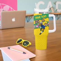 Personalized Brazil Soccer Tumbler With Handle Jaguar Football Mascot - National Flag and Floral Accents