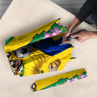 Personalized Brazil Soccer Umbrella Jaguar Football Mascot - National Flag and Floral Accents