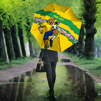 Personalized Brazil Soccer Umbrella Jaguar Football Mascot - National Flag and Floral Accents