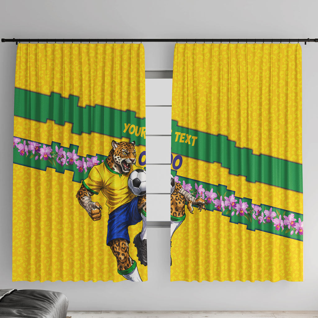 Personalized Brazil Soccer Window Curtain Jaguar Football Mascot - National Flag and Floral Accents