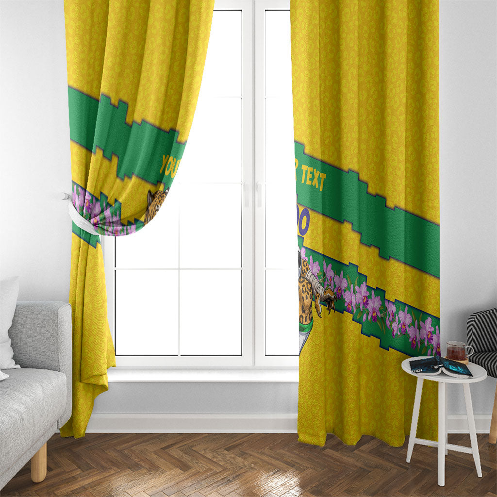 Personalized Brazil Soccer Window Curtain Jaguar Football Mascot - National Flag and Floral Accents