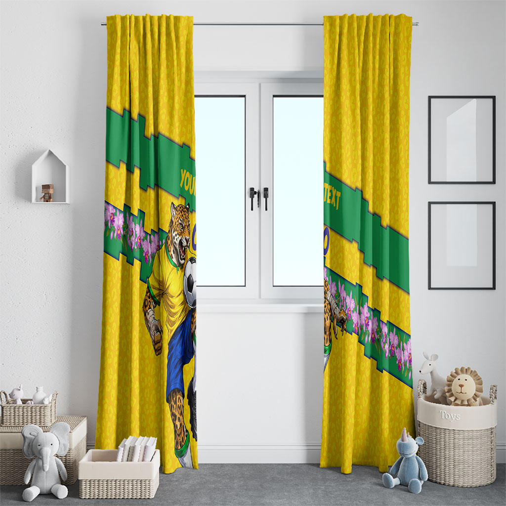 Personalized Brazil Soccer Window Curtain Jaguar Football Mascot - National Flag and Floral Accents