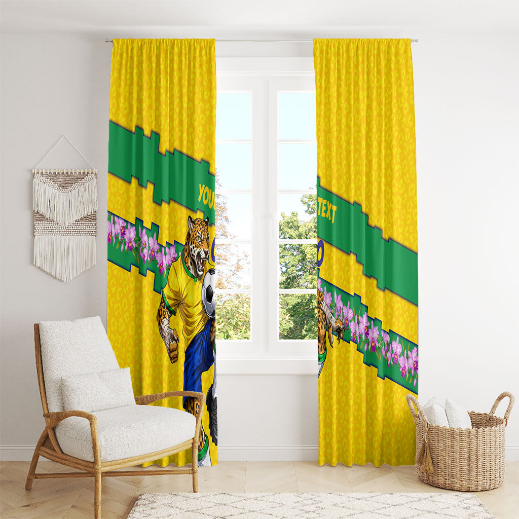 Personalized Brazil Soccer Window Curtain Jaguar Football Mascot - National Flag and Floral Accents