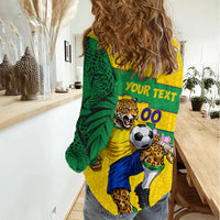 Personalized Brazil Soccer Women Casual Shirt Jaguar Football Mascot - National Flag and Floral Accents