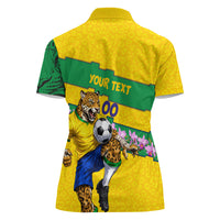 Personalized Brazil Soccer Women Polo Shirt Jaguar Football Mascot - National Flag and Floral Accents