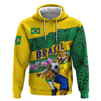 Personalized Brazil Soccer Zip Hoodie Jaguar Football Mascot - National Flag and Floral Accents