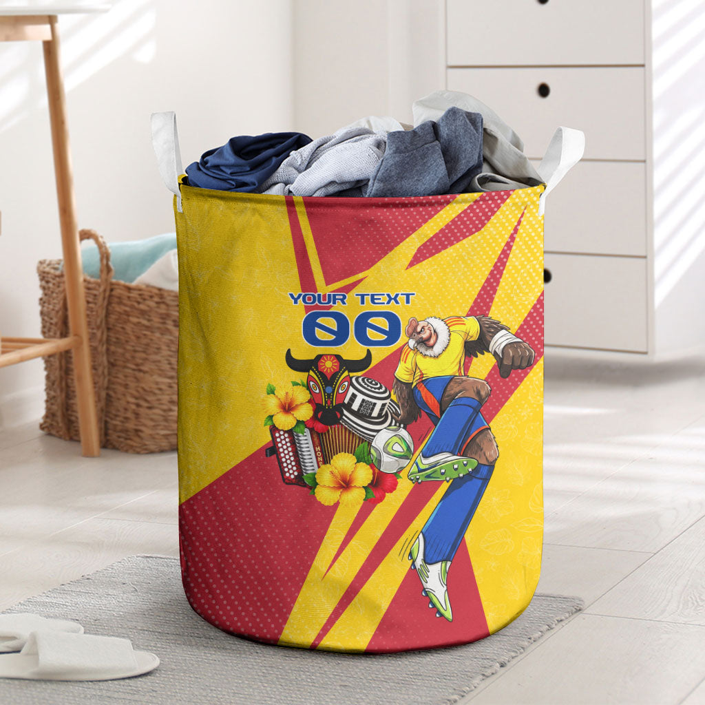 Personalized Colombia Football Vulture Mascot Laundry Basket Vibrant Barranquilla Carnival Style - Vueltiao Hat And Accordion