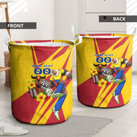Personalized Colombia Football Vulture Mascot Laundry Basket Vibrant Barranquilla Carnival Style - Vueltiao Hat And Accordion