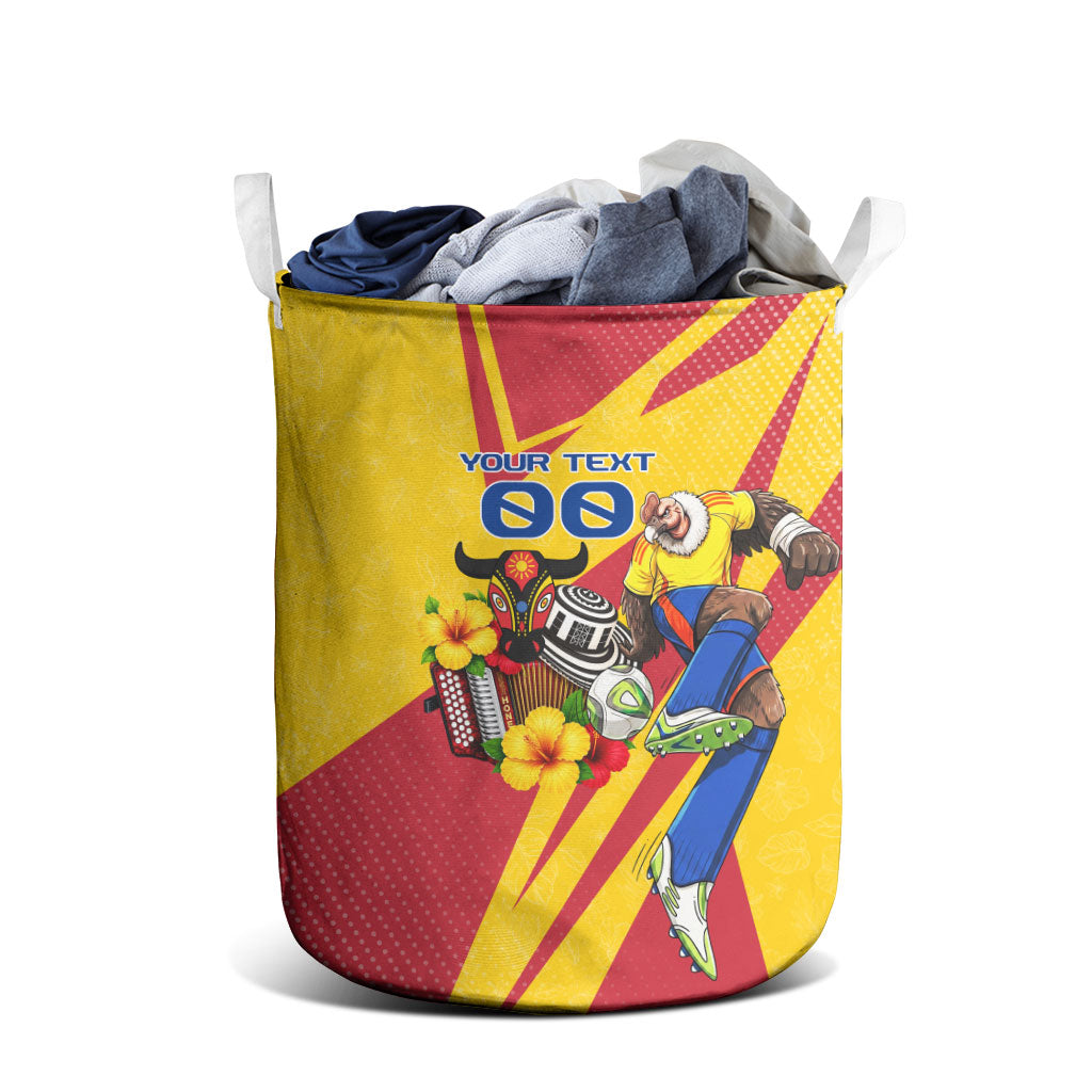 Personalized Colombia Football Vulture Mascot Laundry Basket Vibrant Barranquilla Carnival Style - Vueltiao Hat And Accordion