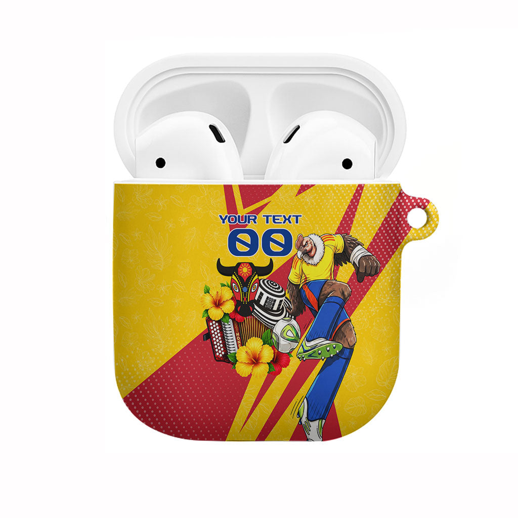 Personalized Colombia Football Vulture Mascot AirPods Case Vibrant Barranquilla Carnival Style - Vueltiao Hat And Accordion