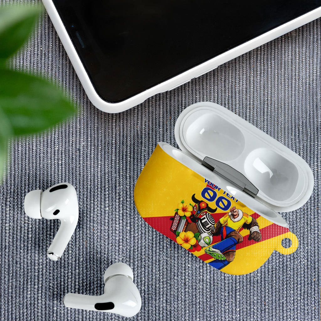 Personalized Colombia Football Vulture Mascot AirPods Case Vibrant Barranquilla Carnival Style - Vueltiao Hat And Accordion
