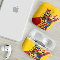 Personalized Colombia Football Vulture Mascot AirPods Case Vibrant Barranquilla Carnival Style - Vueltiao Hat And Accordion