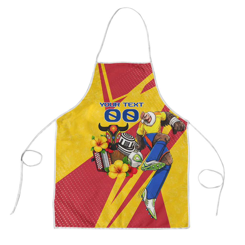 Personalized Colombia Football Vulture Mascot Apron Vibrant Barranquilla Carnival Style - Vueltiao Hat And Accordion