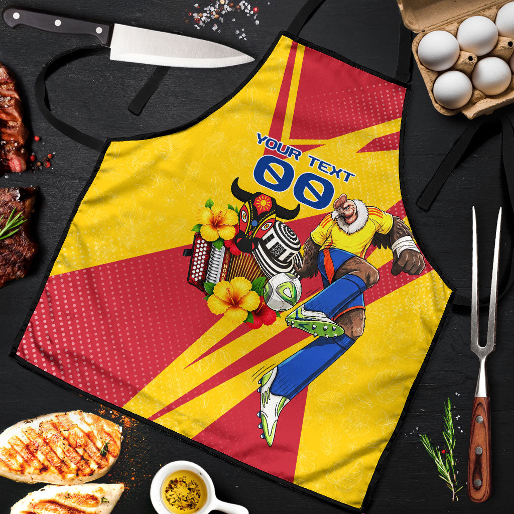 Personalized Colombia Football Vulture Mascot Apron Vibrant Barranquilla Carnival Style - Vueltiao Hat And Accordion