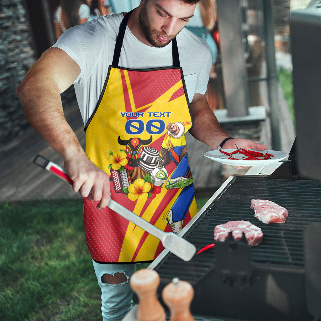 Personalized Colombia Football Vulture Mascot Apron Vibrant Barranquilla Carnival Style - Vueltiao Hat And Accordion