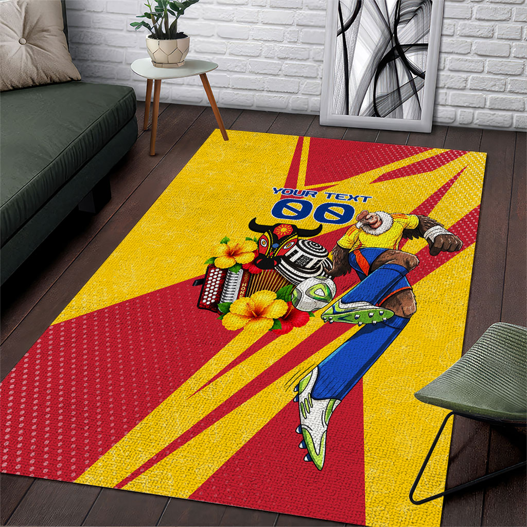 Personalized Colombia Football Vulture Mascot Area Rug Vibrant Barranquilla Carnival Style - Vueltiao Hat And Accordion