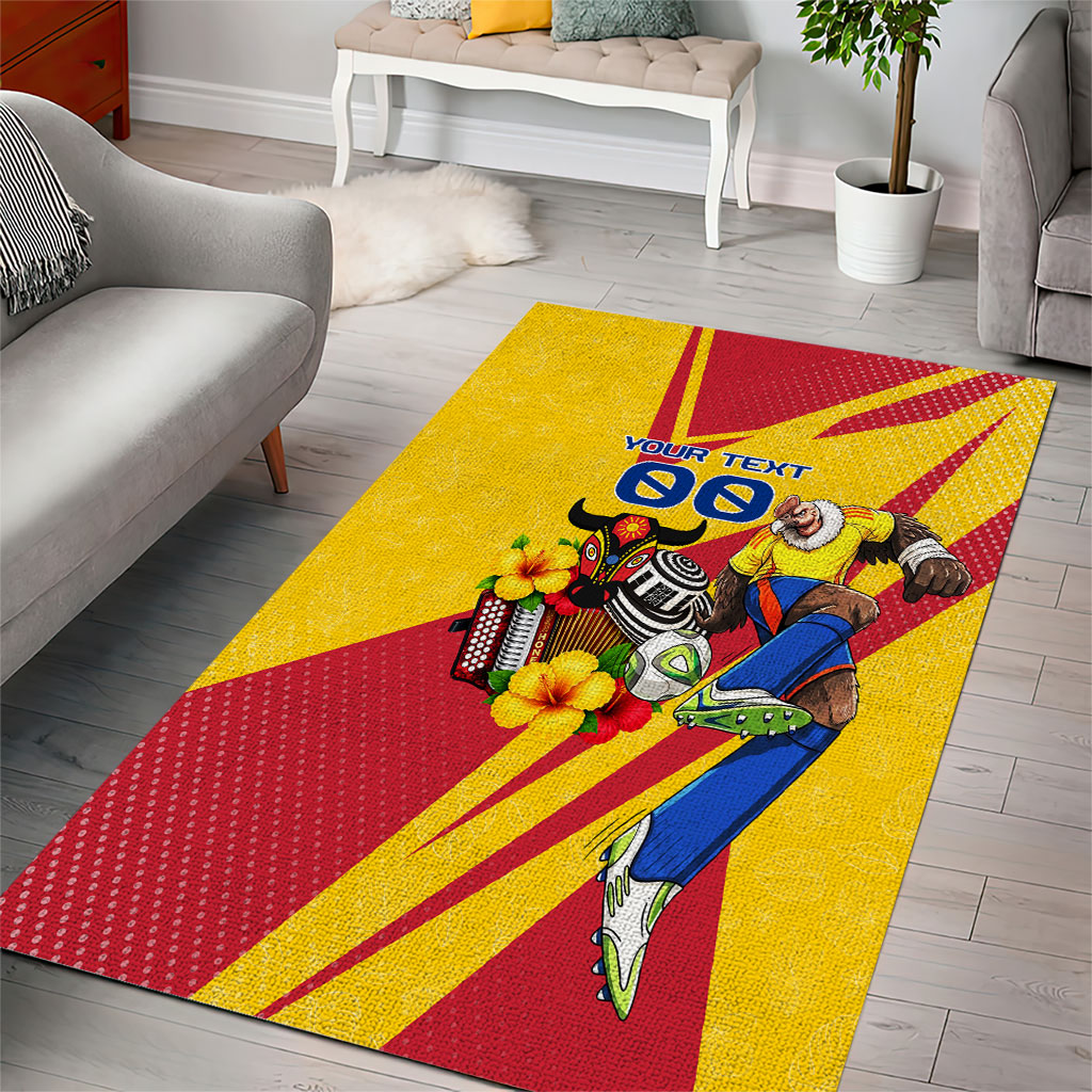 Personalized Colombia Football Vulture Mascot Area Rug Vibrant Barranquilla Carnival Style - Vueltiao Hat And Accordion