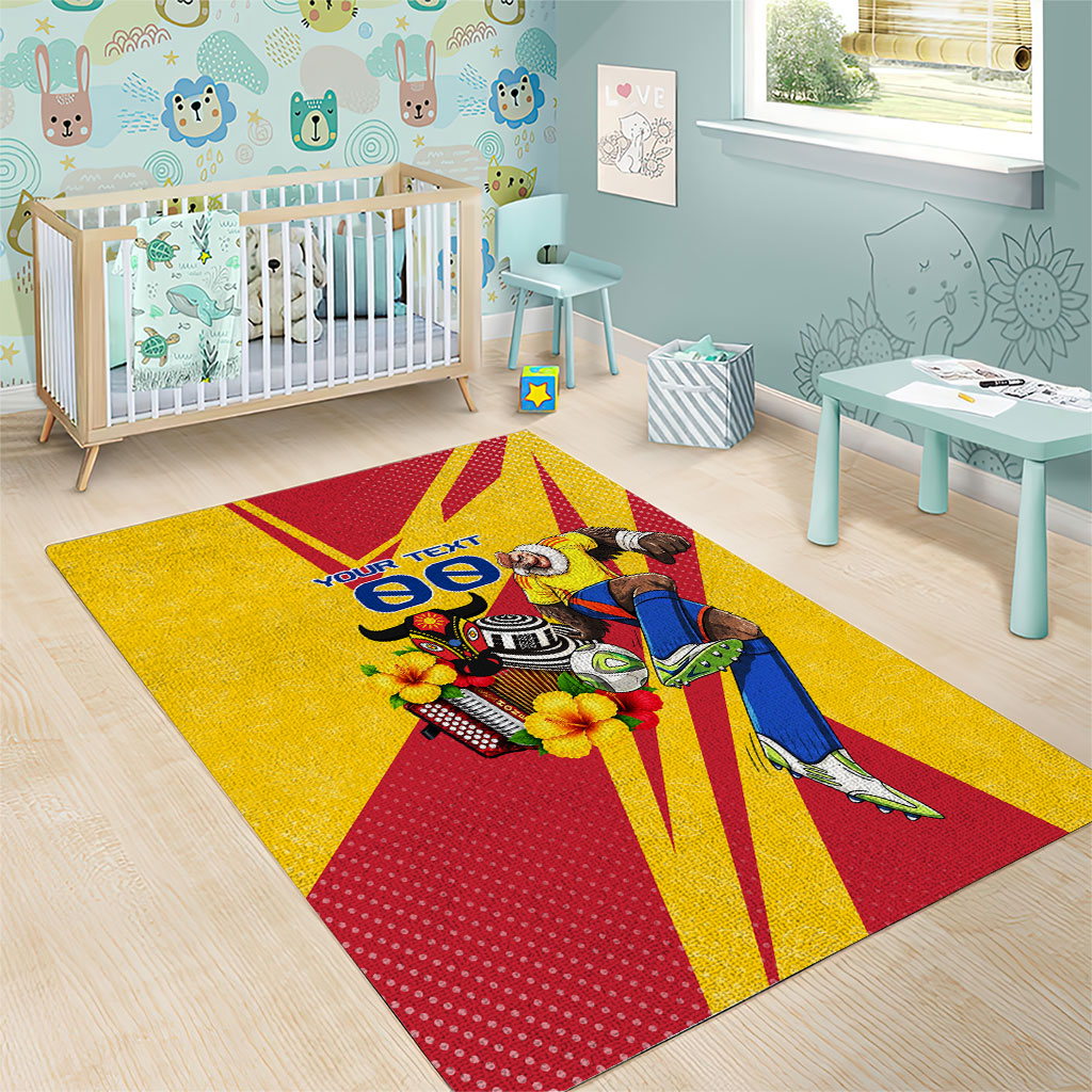 Personalized Colombia Football Vulture Mascot Area Rug Vibrant Barranquilla Carnival Style - Vueltiao Hat And Accordion