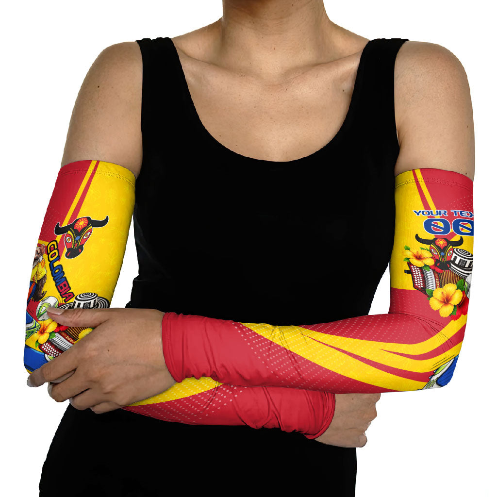 Personalized Colombia Football Vulture Mascot Arm Sleeves Vibrant Barranquilla Carnival Style - Vueltiao Hat And Accordion