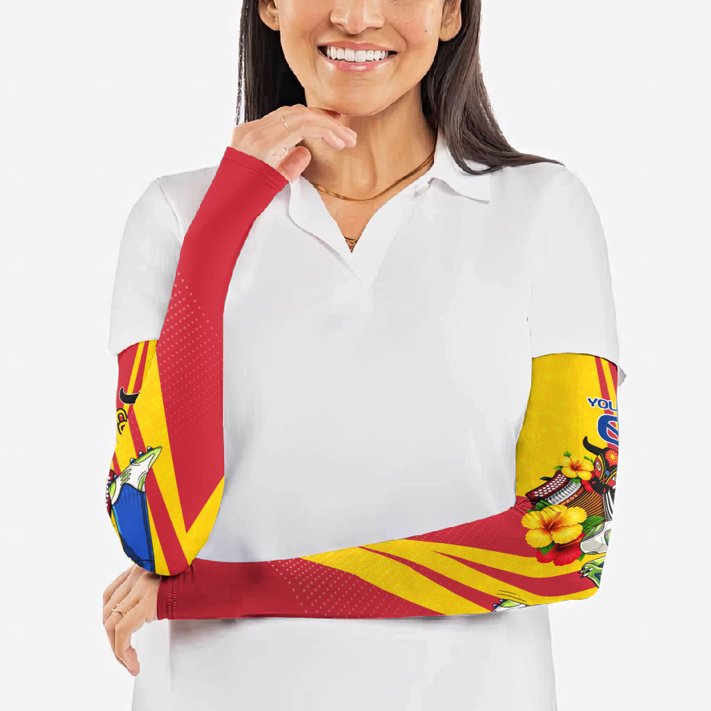 Personalized Colombia Football Vulture Mascot Arm Sleeves Vibrant Barranquilla Carnival Style - Vueltiao Hat And Accordion