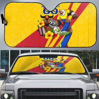 Personalized Colombia Football Vulture Mascot Auto Sun Shade Vibrant Barranquilla Carnival Style - Vueltiao Hat And Accordion