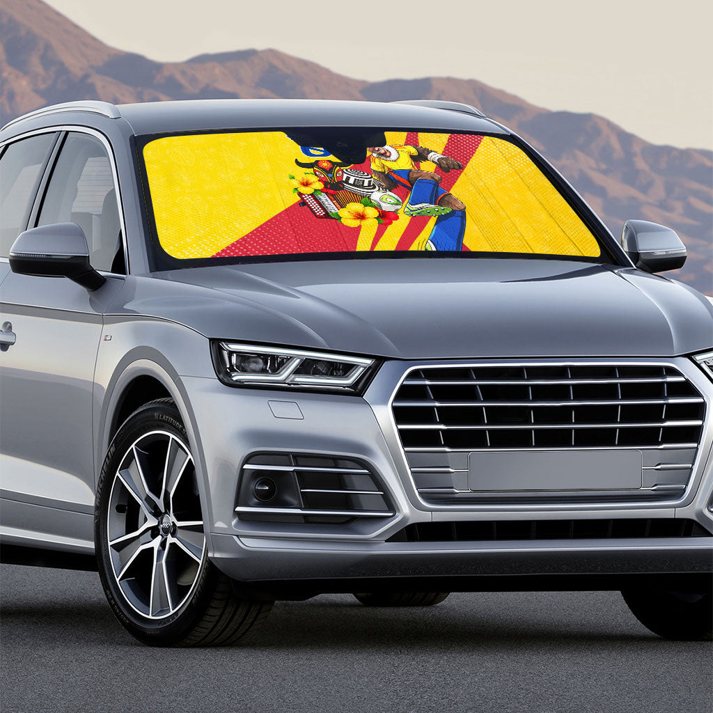 Personalized Colombia Football Vulture Mascot Auto Sun Shade Vibrant Barranquilla Carnival Style - Vueltiao Hat And Accordion
