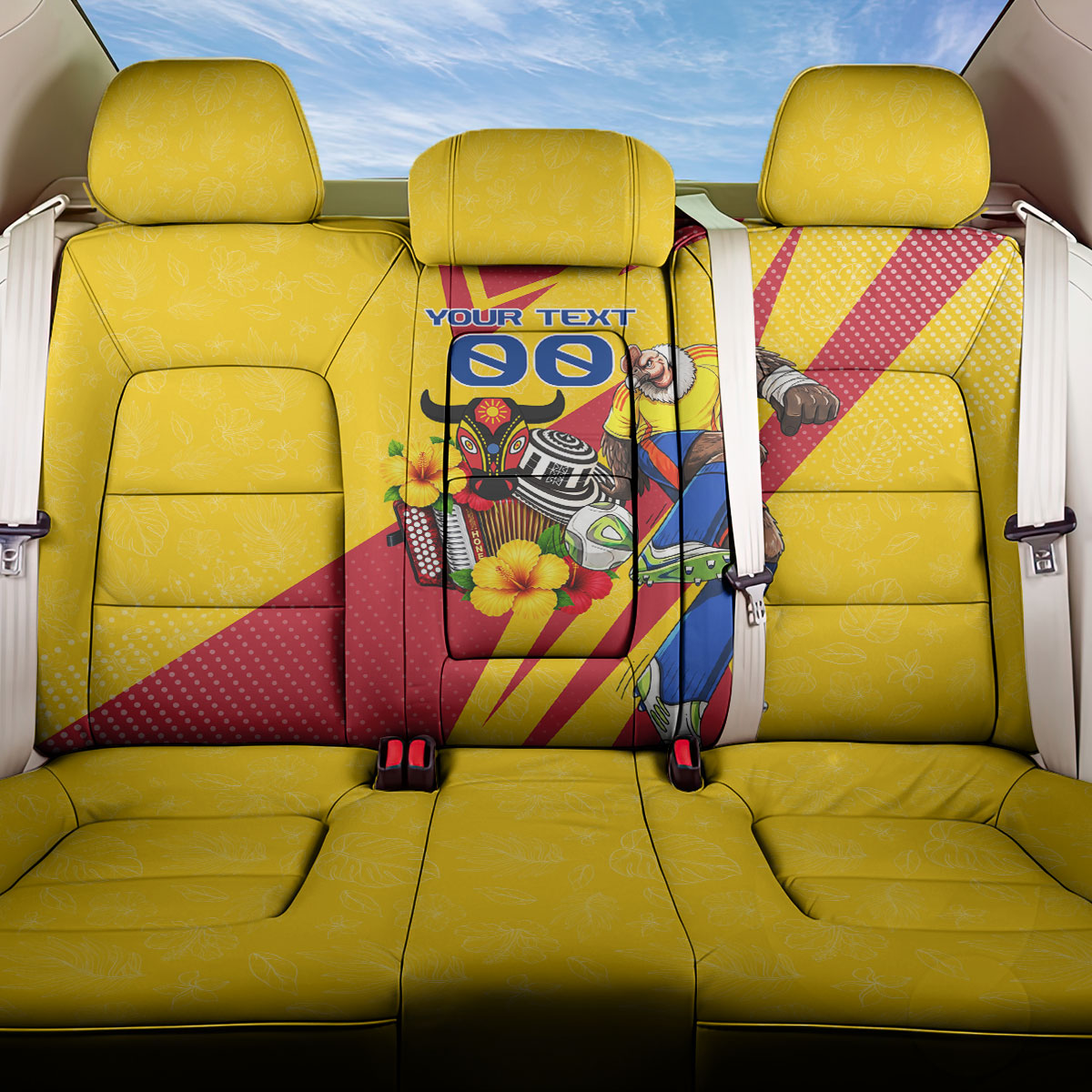 Personalized Colombia Football Vulture Mascot Back Car Seat Cover Vibrant Barranquilla Carnival Style - Vueltiao Hat And Accordion