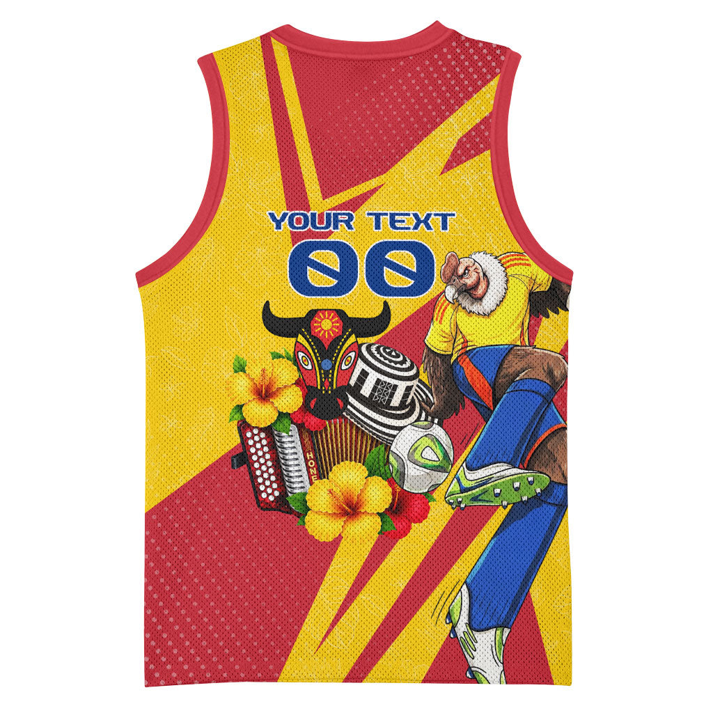 Personalized Colombia Football Vulture Mascot Basketball Jersey Vibrant Barranquilla Carnival Style - Vueltiao Hat And Accordion