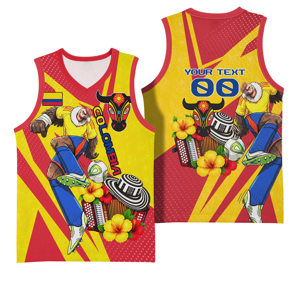 Personalized Colombia Football Vulture Mascot Basketball Jersey Vibrant Barranquilla Carnival Style - Vueltiao Hat And Accordion