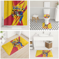Personalized Colombia Football Vulture Mascot Bathroom Set Vibrant Barranquilla Carnival Style - Vueltiao Hat And Accordion