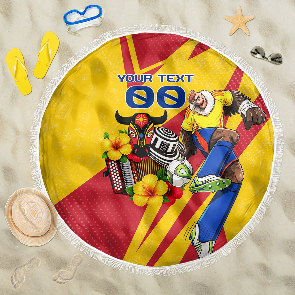 Personalized Colombia Football Vulture Mascot Beach Blanket Vibrant Barranquilla Carnival Style - Vueltiao Hat And Accordion