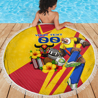 Personalized Colombia Football Vulture Mascot Beach Blanket Vibrant Barranquilla Carnival Style - Vueltiao Hat And Accordion