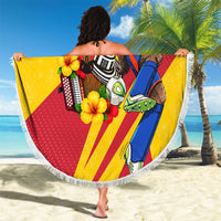 Personalized Colombia Football Vulture Mascot Beach Blanket Vibrant Barranquilla Carnival Style - Vueltiao Hat And Accordion