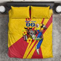 Personalized Colombia Football Vulture Mascot Bedding Set Vibrant Barranquilla Carnival Style - Vueltiao Hat And Accordion
