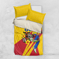 Personalized Colombia Football Vulture Mascot Bedding Set Vibrant Barranquilla Carnival Style - Vueltiao Hat And Accordion