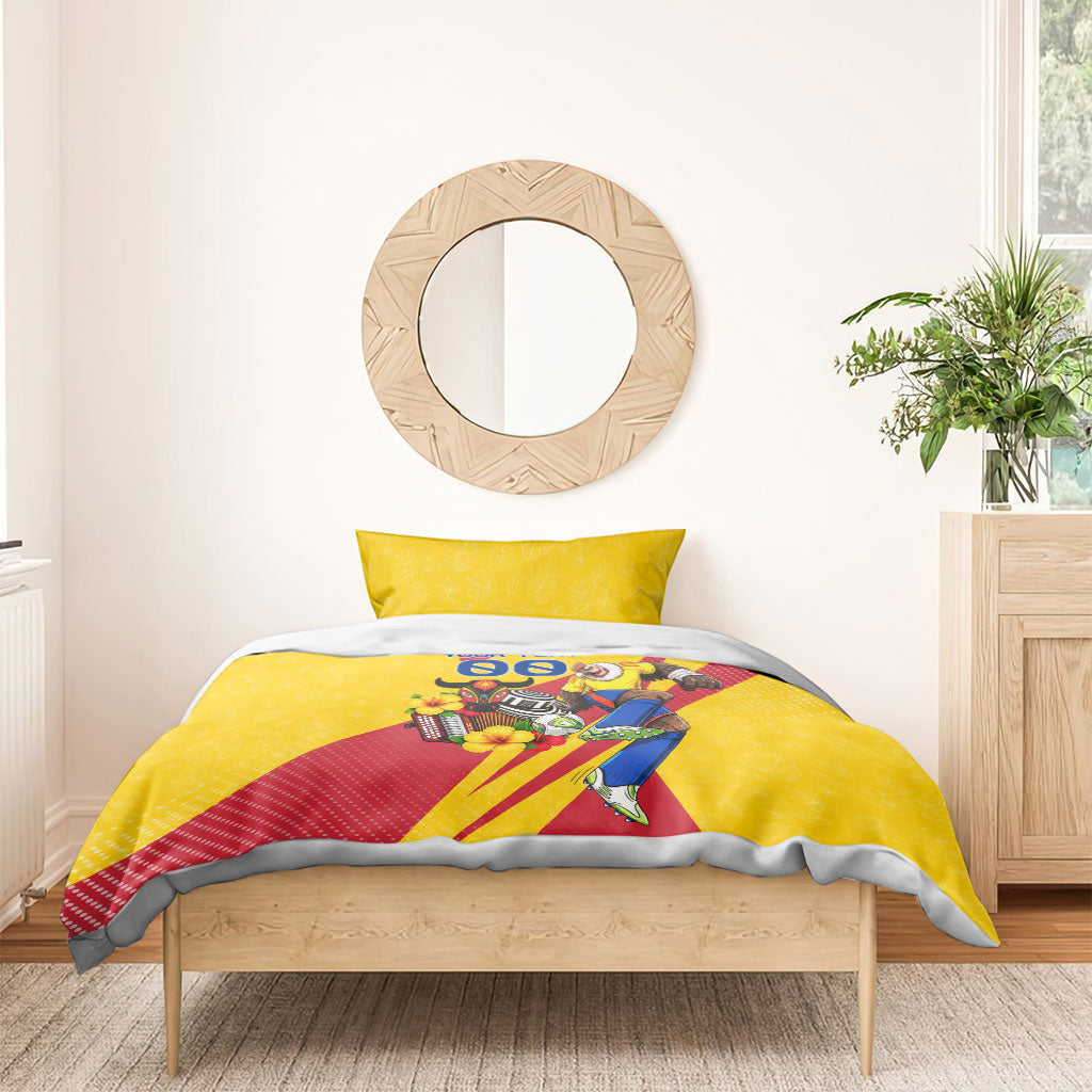 Personalized Colombia Football Vulture Mascot Bedding Set Vibrant Barranquilla Carnival Style - Vueltiao Hat And Accordion