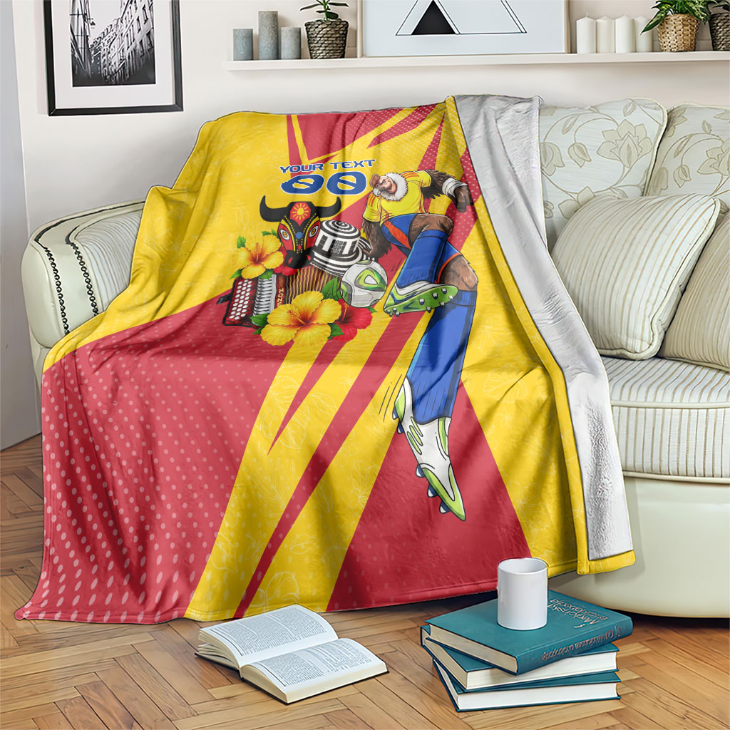 Personalized Colombia Football Vulture Mascot Blanket Vibrant Barranquilla Carnival Style - Vueltiao Hat And Accordion
