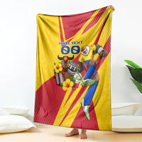 Personalized Colombia Football Vulture Mascot Blanket Vibrant Barranquilla Carnival Style - Vueltiao Hat And Accordion