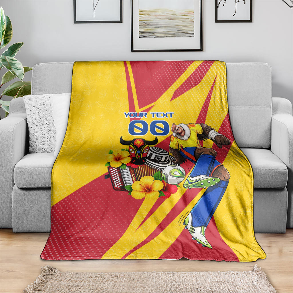 Personalized Colombia Football Vulture Mascot Blanket Vibrant Barranquilla Carnival Style - Vueltiao Hat And Accordion