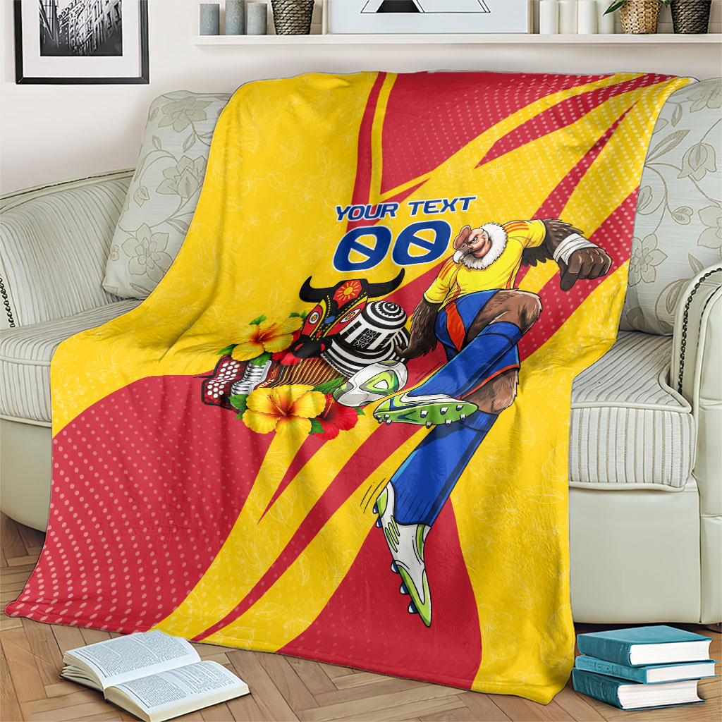 Personalized Colombia Football Vulture Mascot Blanket Vibrant Barranquilla Carnival Style - Vueltiao Hat And Accordion
