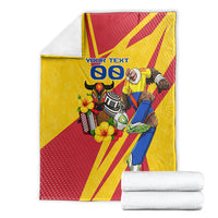 Personalized Colombia Football Vulture Mascot Blanket Vibrant Barranquilla Carnival Style - Vueltiao Hat And Accordion